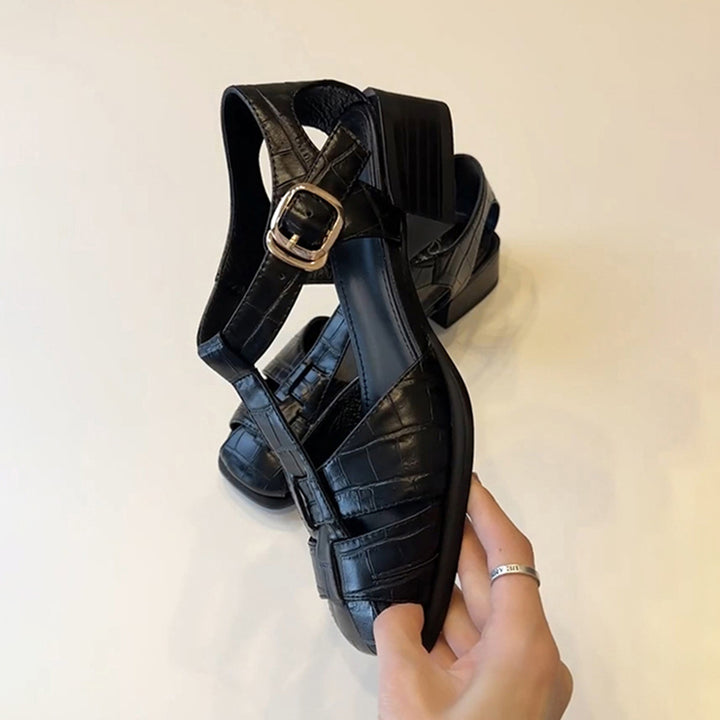Damen Stylische Offen-Zehen Blockabsatz Sandalen Drune