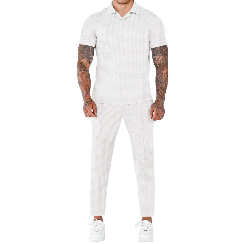 Herren elegantes Kurzarm-Hemd- und Hose-Set mit strukturiertem Design und komfortabler Passform Drune