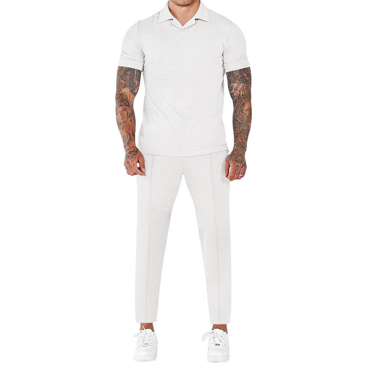 Herren elegantes Kurzarm-Hemd- und Hose-Set mit strukturiertem Design und komfortabler Passform Drune