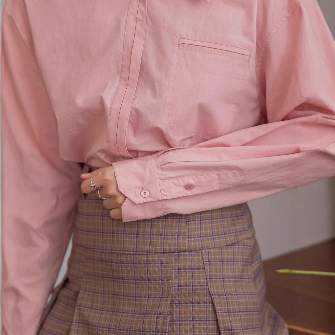 Damen Oversized Hemdbluse mit Brusttasche Drune