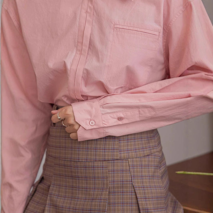 Damen Oversized Hemdbluse mit Brusttasche Drune