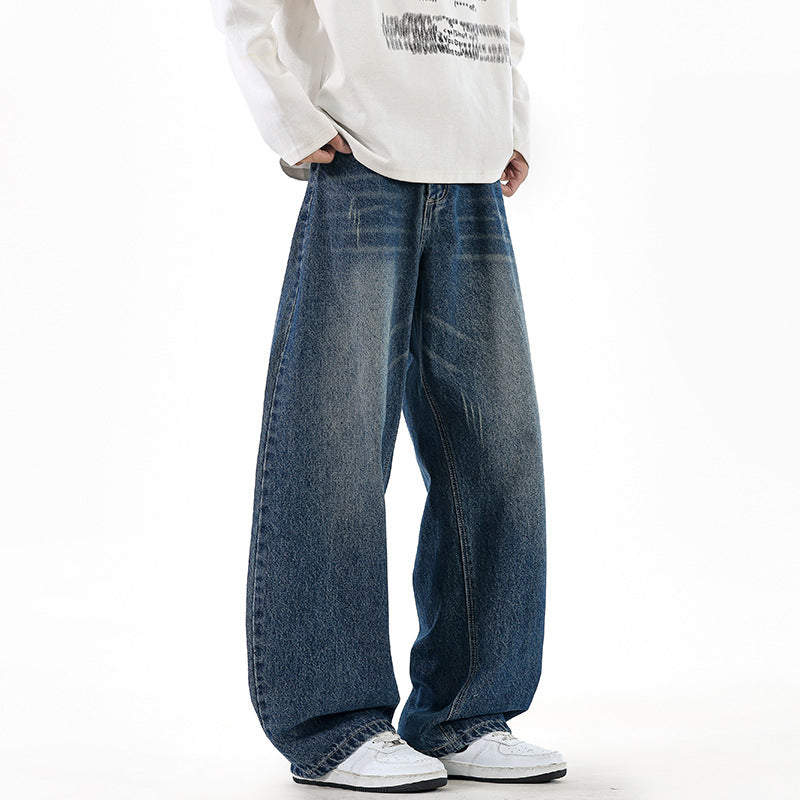 Herren Relaxed Wide‑Leg Denimhose mit extra weitem Bein und Vintage-Fade Drune