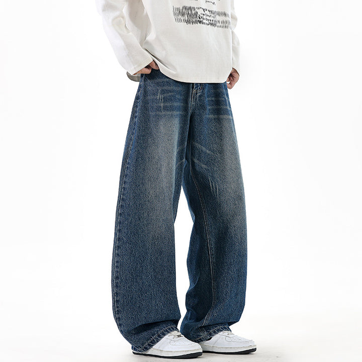 Herren Relaxed Wide‑Leg Denimhose mit extra weitem Bein und Vintage-Fade Drune
