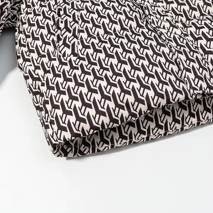 Damen nan gesteppte Steppjacke mit hohem Schlauchkragen, kastigem Cropped‑Schnitt und Allover‑Print Drune