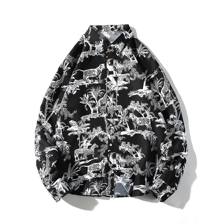 Herren Gemustertes Oversize-Hemd mit tropischem Animal-Print Drune