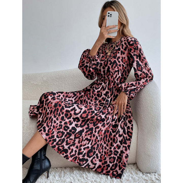 Damen Maxikleid im eleganten Leopardenmuster mit Volantärmeln und Taillierung Drune