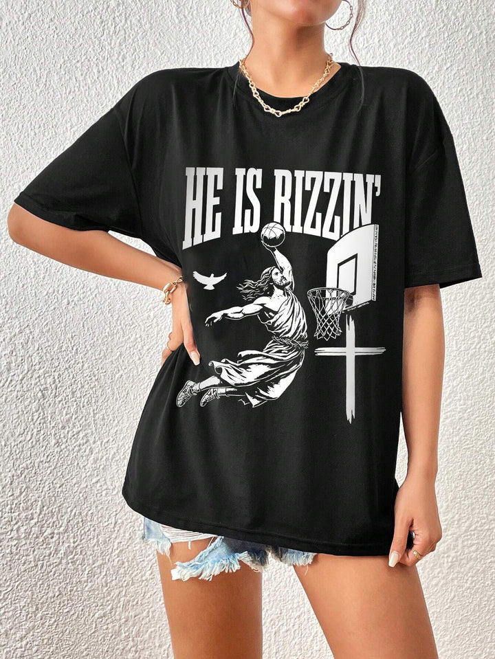Damen T-Shirt mit künstlerischem Totenkopf-Motiv und lässigem Schnitt Drune