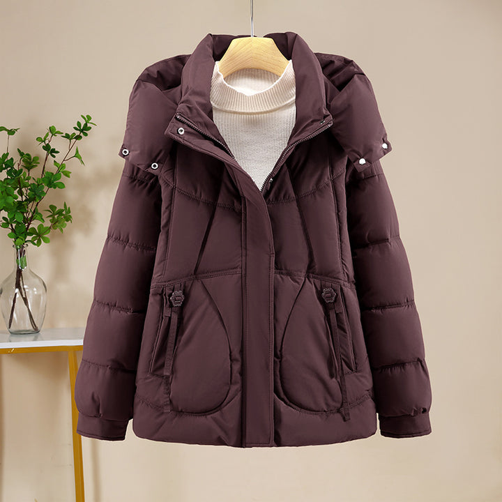 Damen Kurzjacke im Puffer‑Look mit Kapuze, taillierender Schnitt und Reißverschluss Drune