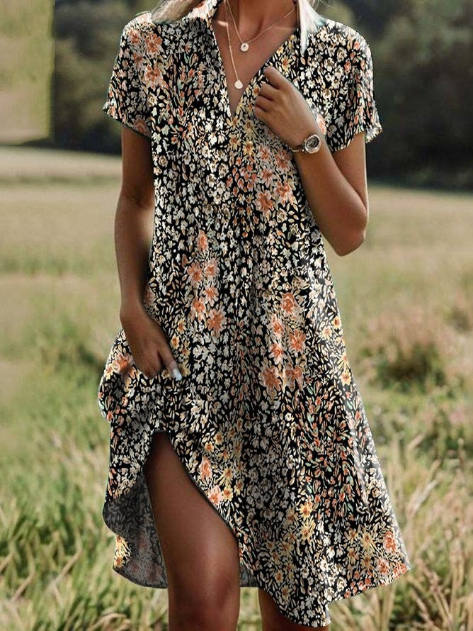 Damen Frischblumen-Hemdkleid mit Knopfverschluss und lässigem Schnitt Drune