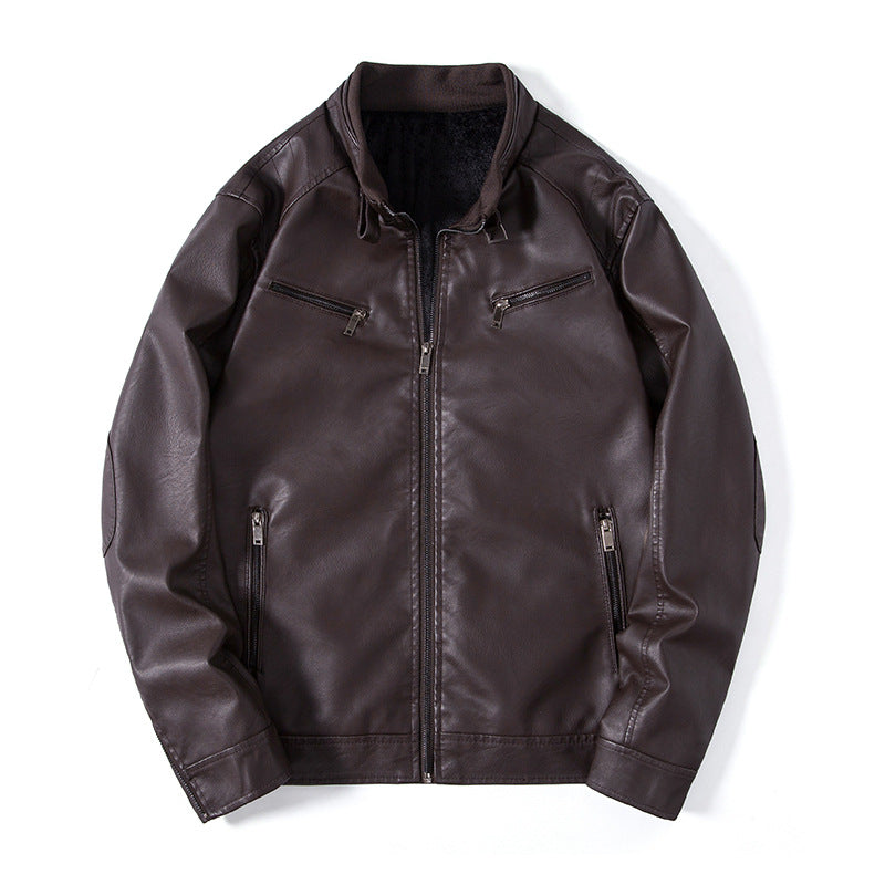 Herren Elegante Kunstleder‑Blousonjacke mit Stehkragen, Reißverschlusstaschen und wärmendem Innenfutter Drune