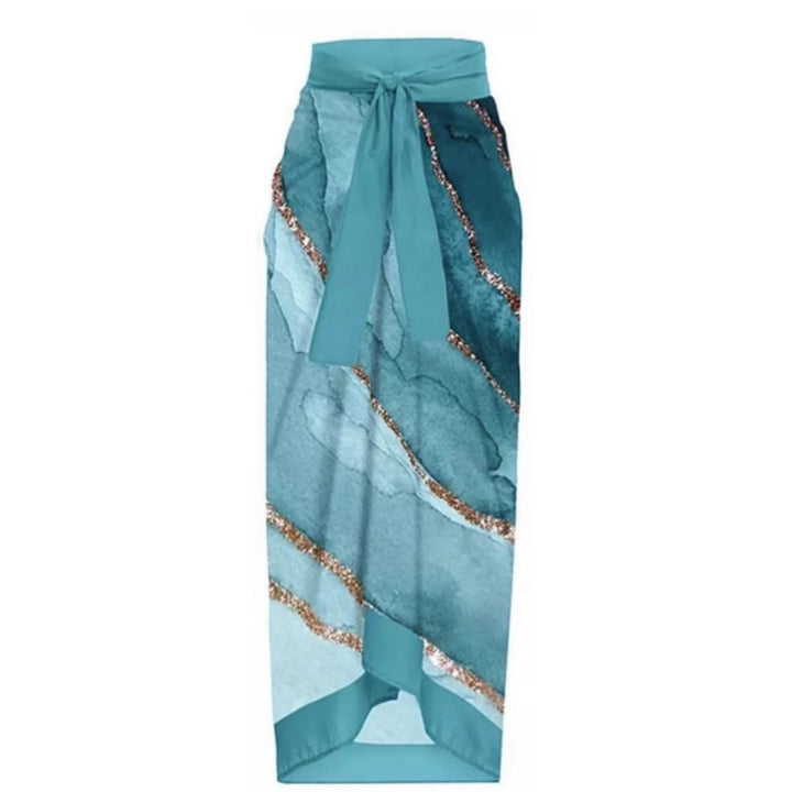 Damen Wickelrock mit elegantem Aquarell-Muster und Bindegürtel Drune