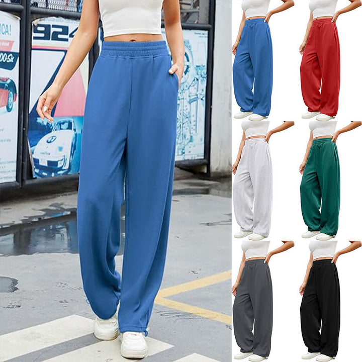 Damen nan locker fallende Sweatpants mit extra weitem Bein, hohem Bund und Kordelzug Drune