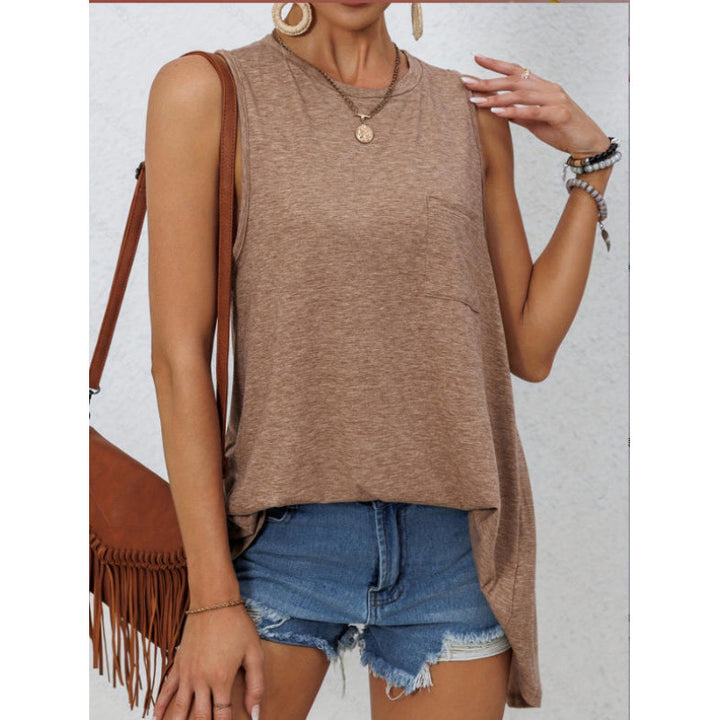 Damen lässiges Tanktop mit asymmetrischem Saum und praktischer Brusttasche Drune