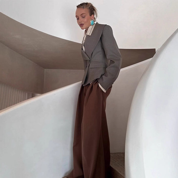 Damen Taillierter Blazer mit übergroßem Schalkragen und strukturierter Peplum‑Taille Drune
