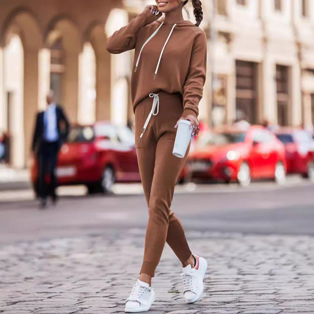 Damen Lässiges Kapuzenpulli- und schmalgeschnittenes Jogginghose-Set Drune