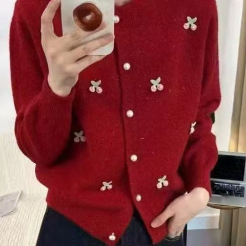 Damen Strickjacke mit verspieltem Design und Perlenknöpfen Drune