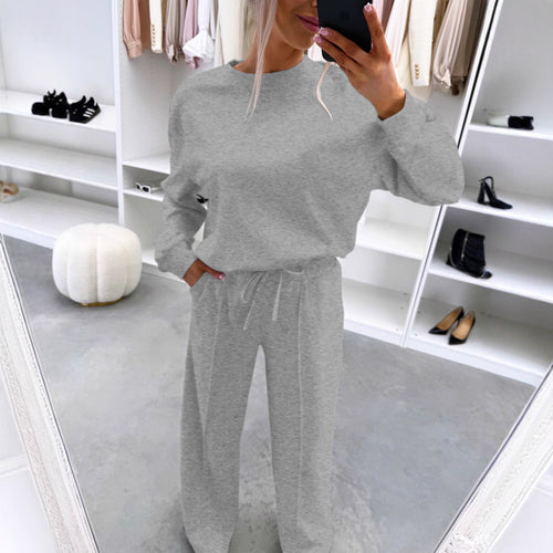 Damen Casual-Loungewear-Set mit Oversize-Batwing-Pullover und weitem Jersey-Hosenbein Drune