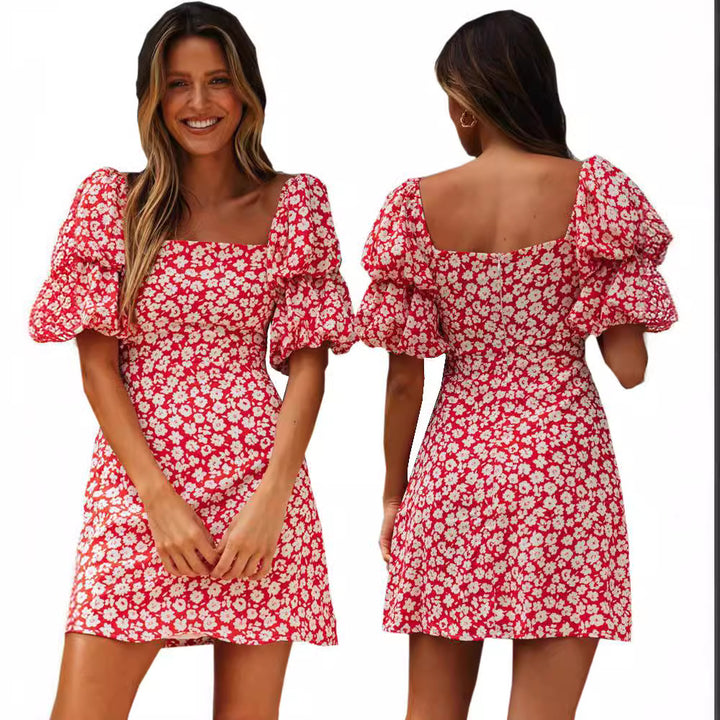 Damen Minikleid mit Puffärmeln und floralem Muster Drune