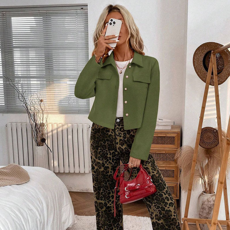 Damen modische Jacke mit strukturierten Stoff und praktischen Taschen Drune