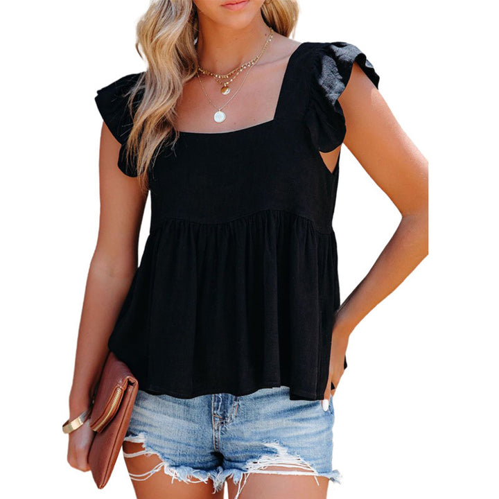 Damen Bluse mit quadratischem Ausschnitt und gestuften Rüschenshouldern Drune