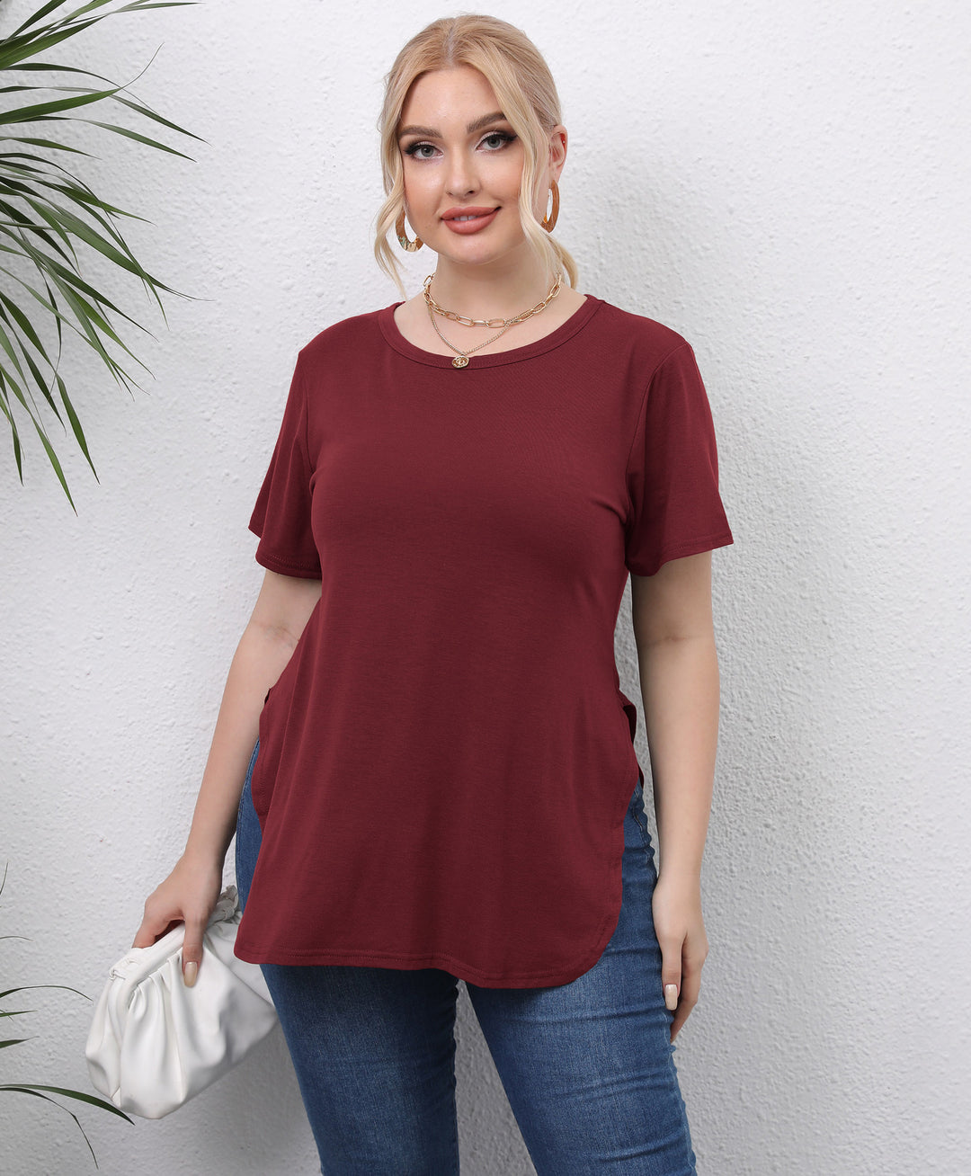 Damen lässiges T-Shirt mit seitlichen Eingrifftaschen Drune