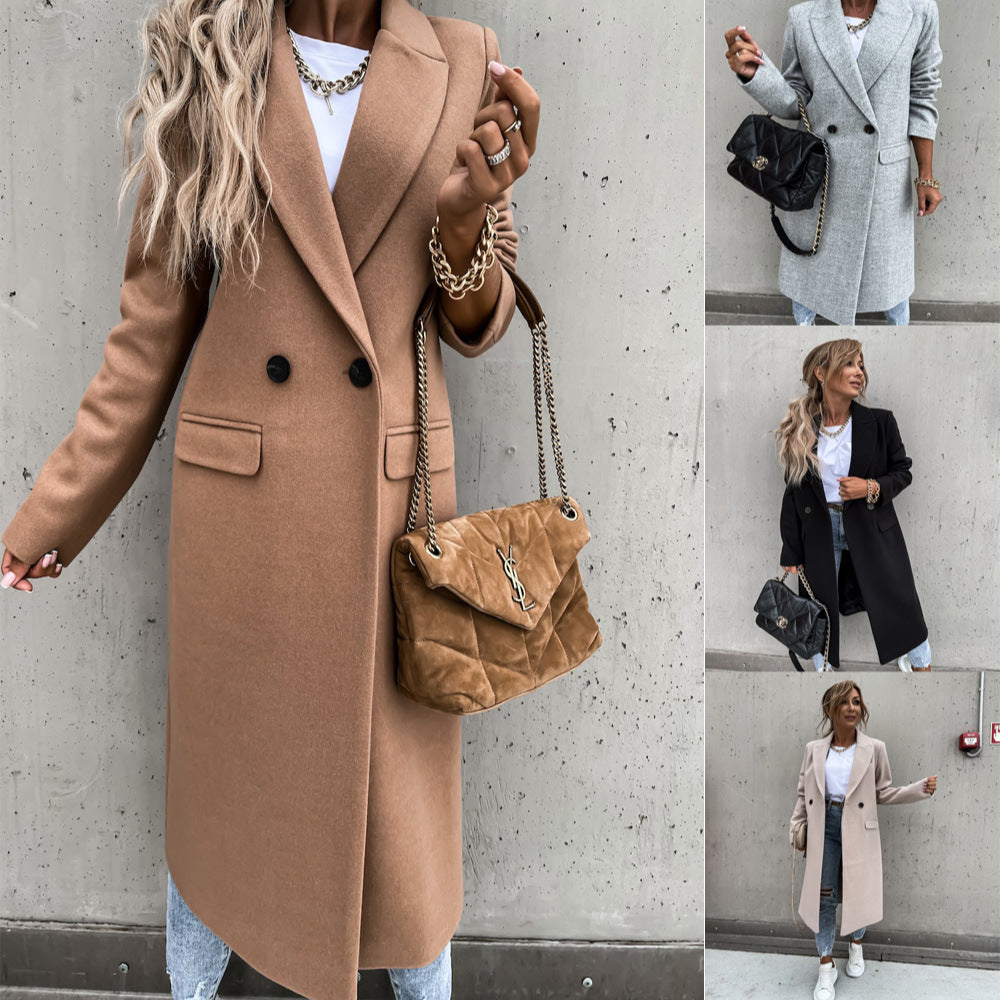 Damen eleganter Langblazer mit Taschen und schmalem Schnitt Drune