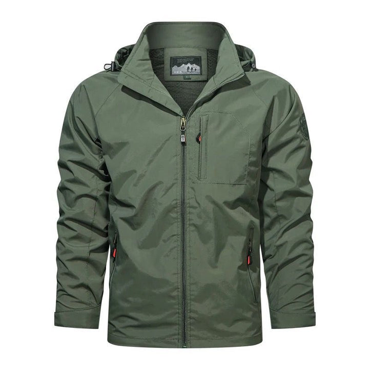 Herren Leichte Wind- und Regenjacke mit Kapuze Atmungsaktive Softshell-Membran und Brusttasche Drune