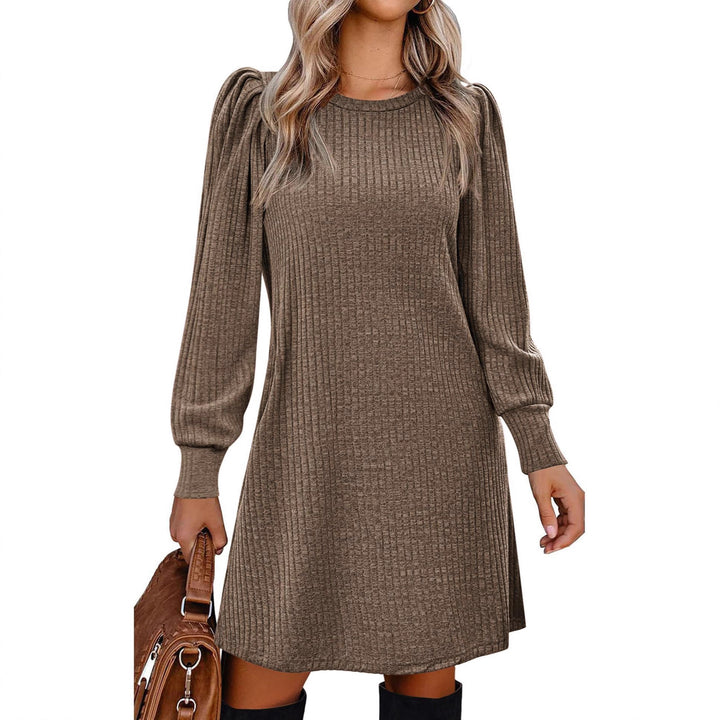 Damen nan gestricktes A-Linien Strickkleid mit Puffärmeln Drune