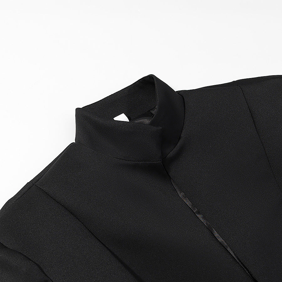 Herren Schmal geschnittener Sakko-Kurzblazer mit Stehkragen und minimalistischem Verschluss Drune