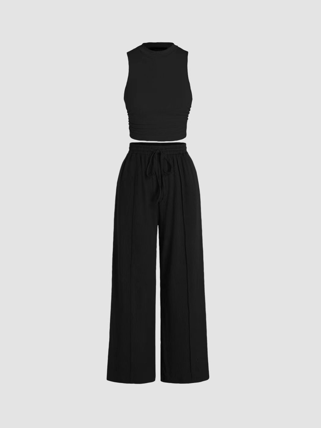 Damen lässiges Oberteil und weit geschnittene Hose Set Drune