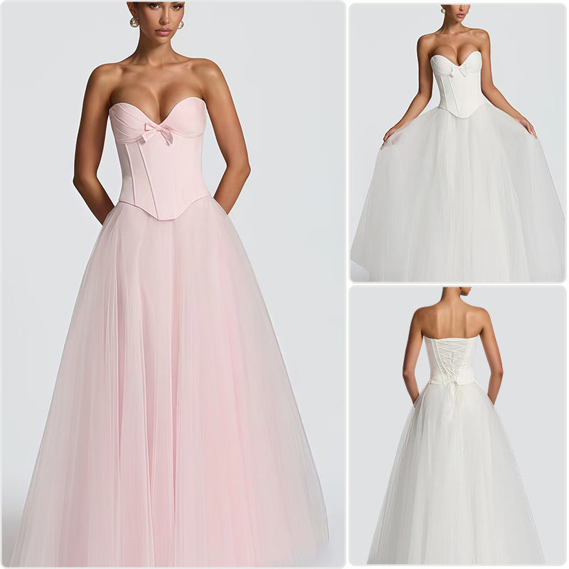 Damen Brautkleid mit tiefem V-Ausschnitt und voluminösem Tüllrock Drune