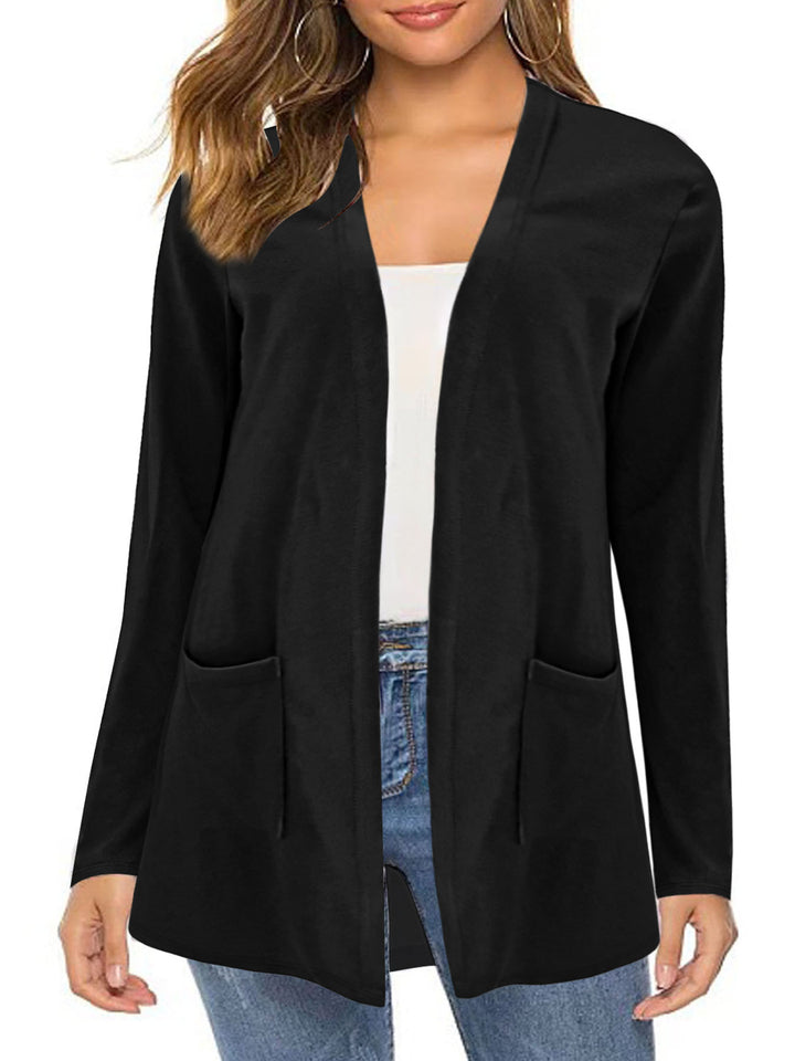 Damen Langer Offener Feinstrickcardigan mit Eingrifftaschen und dezentem V‑Ausschnitt Drune