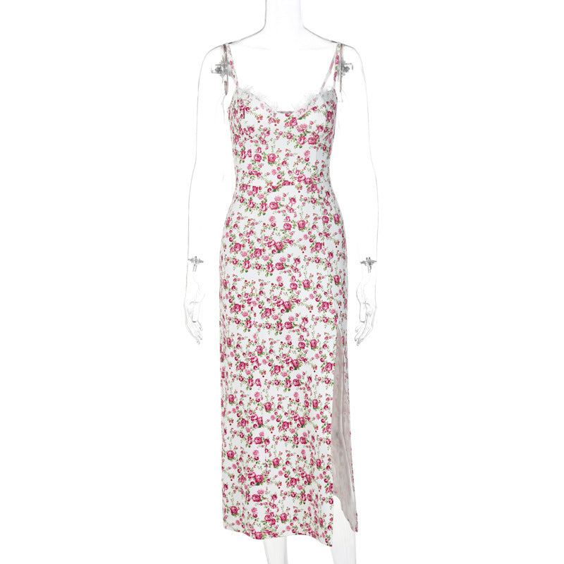 Damen Blumengebürtetes Midi-Kleid mit elegantem Schlitz Drune