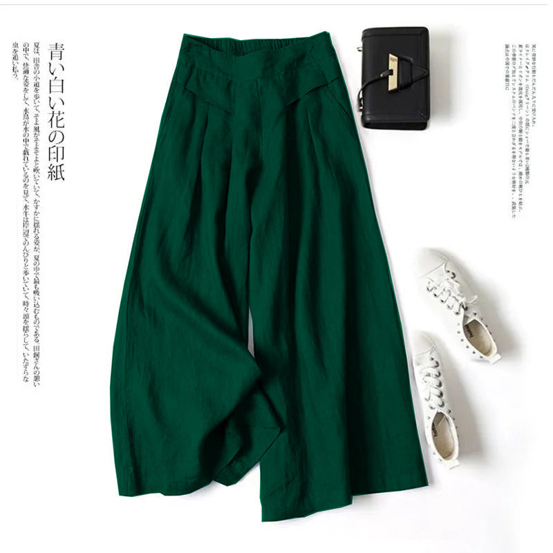Damen Weit geschnittene Leinenhose mit hohem Bund und eleganten Falten Drune