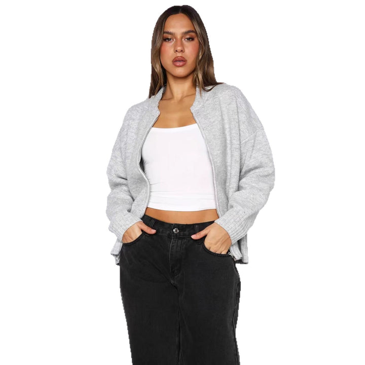 Damen Strickjacke mit kurzem Schnitt und sportlichem Reißverschluss Drune