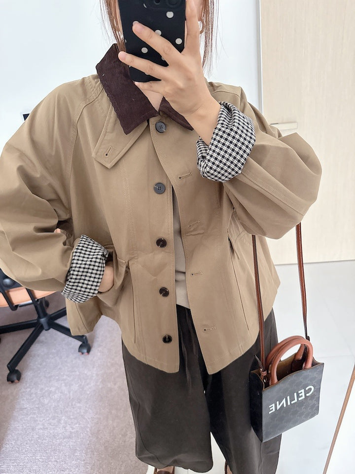Damen Kurzjacke im Worker-Stil mit Cordkragen und aufgesetzten Pattentaschen Drune
