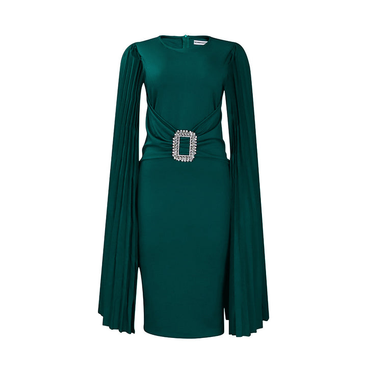 Damen figurbetontes Abendkleid mit dramatischen Rüschendetails und glitzerndem Gürtel Drune