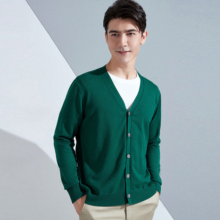 Herren Leichter Feinstrick-Cardigan mit V‑Ausschnitt und Business‑Silhouette Drune