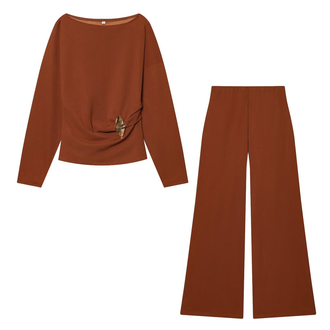 Damen Zweiteiliges Loungewear-Set mit gedrehtem Saumdetail und weiter Highwaist-Hose Drune