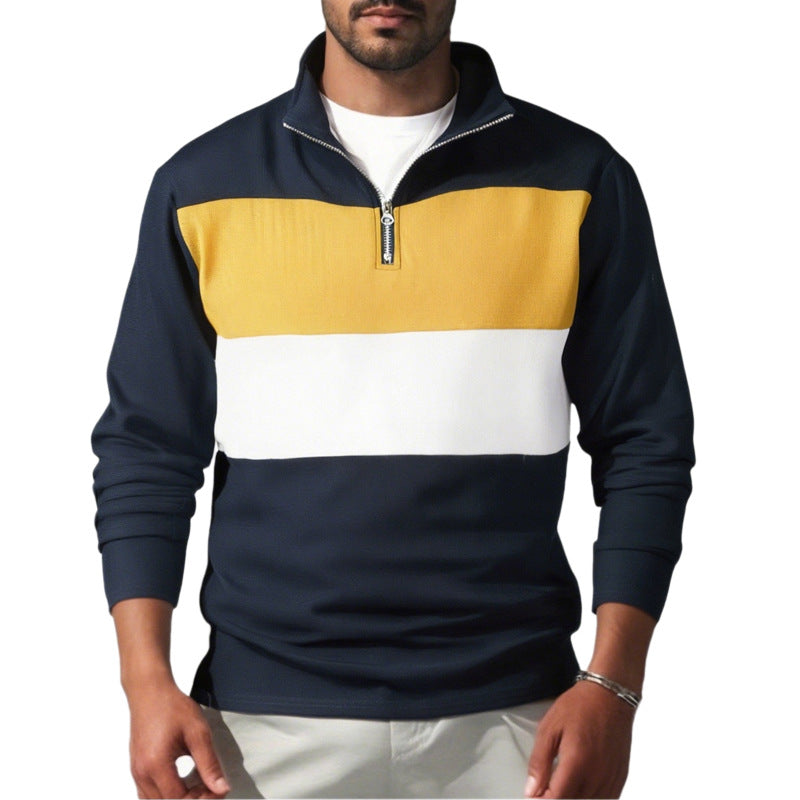 Herren nan Sweatshirt mit halbem Reißverschluss, Stehkragen und markanten Blockstreifen Drune