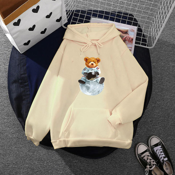 Damen nan weicher Oversize-Kapuzenpullover mit kawaii Pilzfrosch-Print, Kängurutasche und gerippten Bündchen Drune