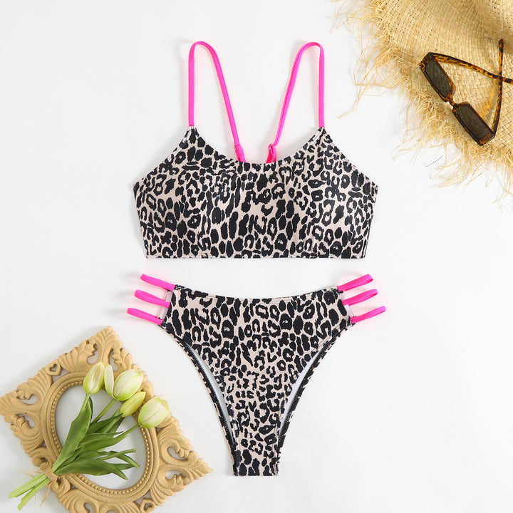 Damen Bikini-Set mit kreativem Leopardenmuster und verstellbaren Trägern Drune