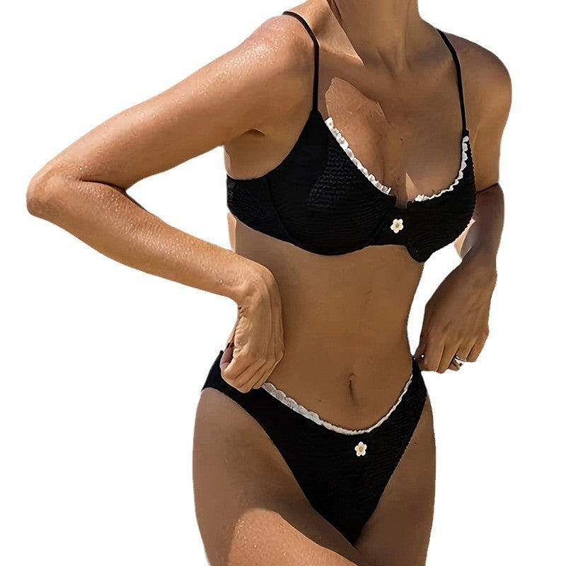 Damen Bikini-Set mit elegantem Rüschenschnitt und süßem Blüten-Detail Drune