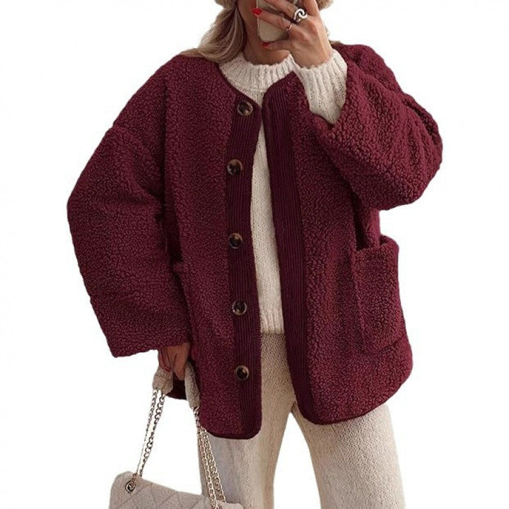 Damen Kuschelige Teddyjacke mit Knopfverschluss und aufgesetzten Taschen Drune
