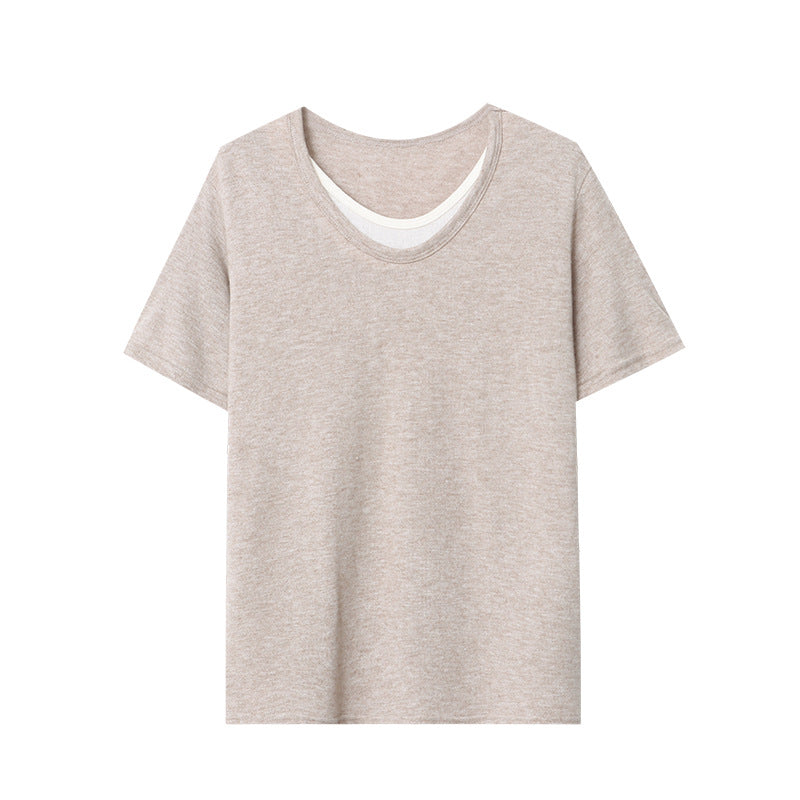 Damen lässiges Kurzarmshirt mit V-Ausschnitt und feiner Baumwollstruktur Drune