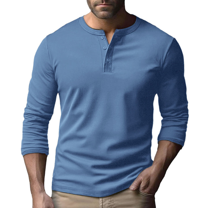 Herren Langarm-Henley-Shirt mit durchgehendem Knopfverschluss und softer Baumwollmischung Drune