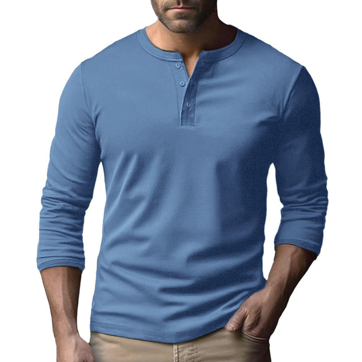 Herren Langarm-Henley-Shirt aus atmungsaktivem Baumwollmix Drune