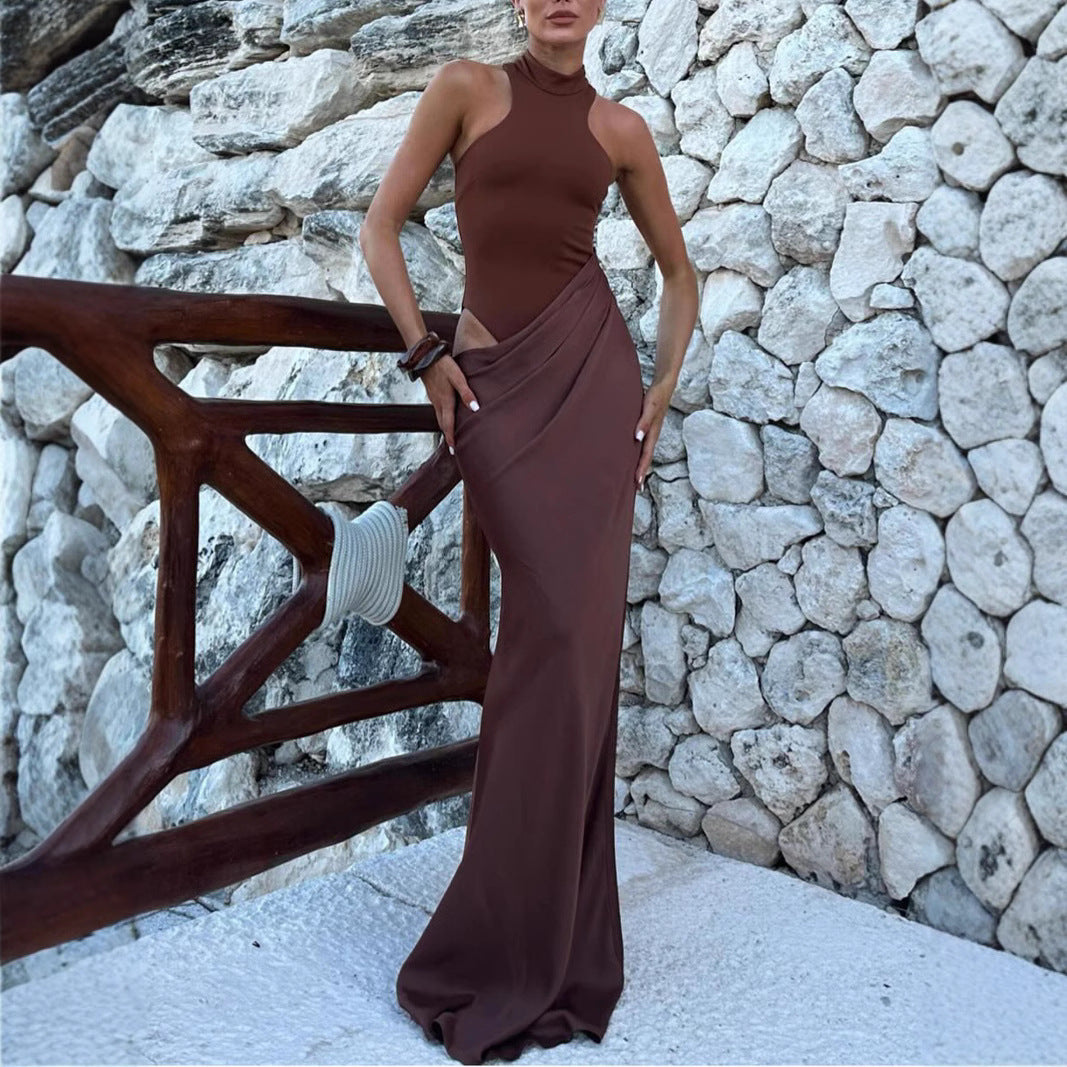 Damen Elegantes Wickelkleid mit hochgeschlossenem Kragen und seitlichem Schlitz Drune