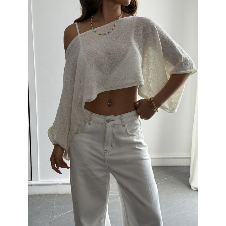 Damen Flockiges Crop-Top mit asymmetrischem Design und tiefem Ausschnitt Drune