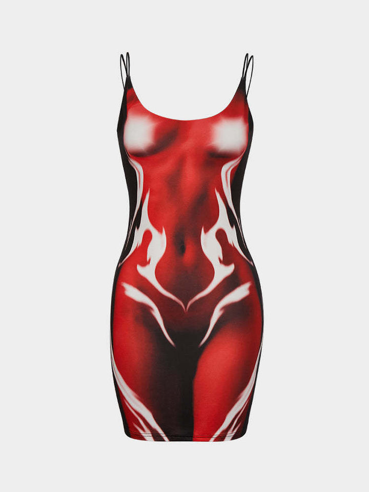 Damen Minikleid im modernen Wasserfall-Design mit verstellbaren Spagetti-Trägern Drune